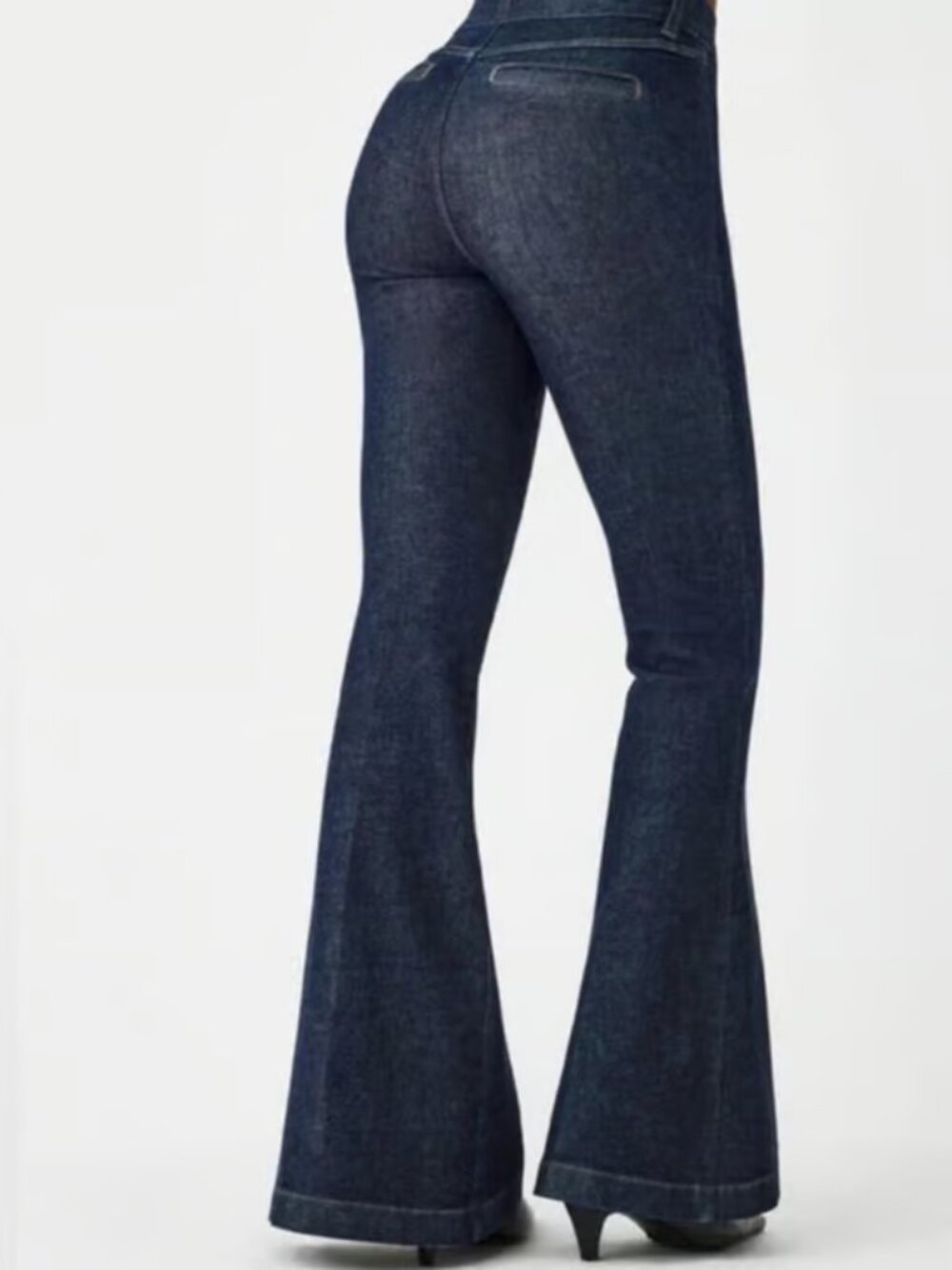 Spanx Jeans Pintuck Flare Seam Front Denim Pant Cotton High Rise Blue Size Large - Picture 5 of 10